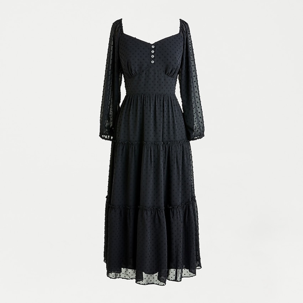 J.Crew Tiered Long-Sleeve Midi Dress In Swiss Dot